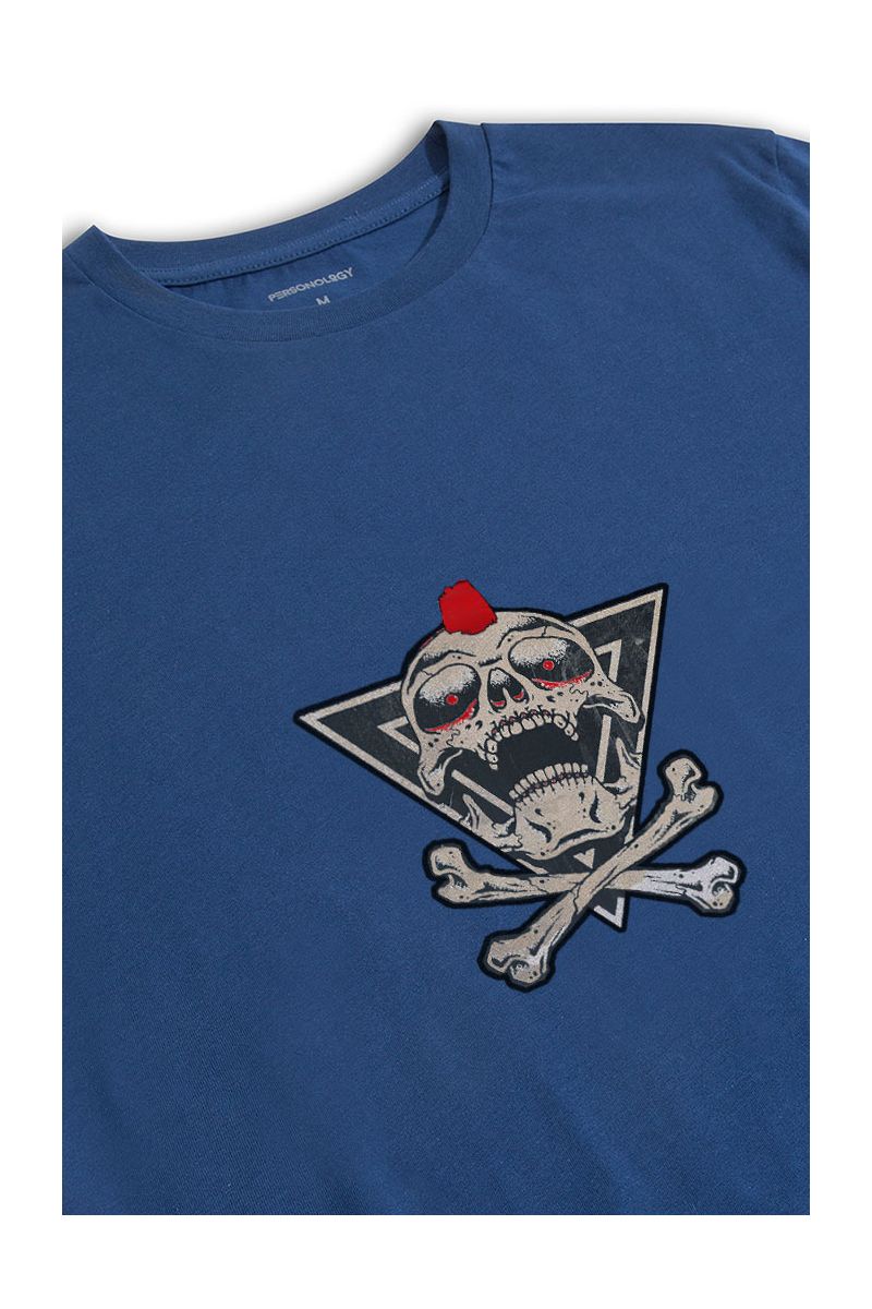 Navy Soft Fabric Skull Design Short Sleeve Tee