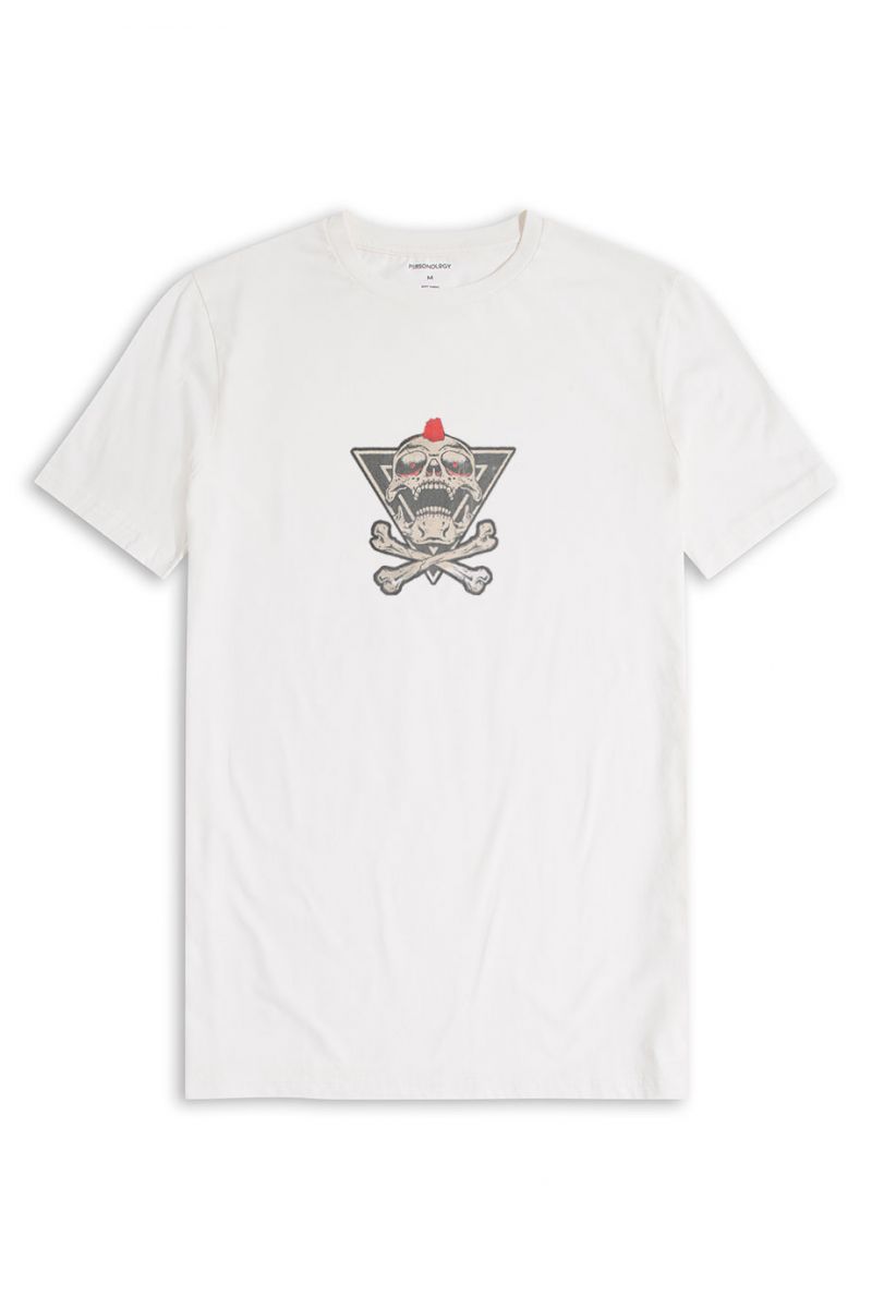Off White Soft Fabric Skull Design Short Sleeve Tee