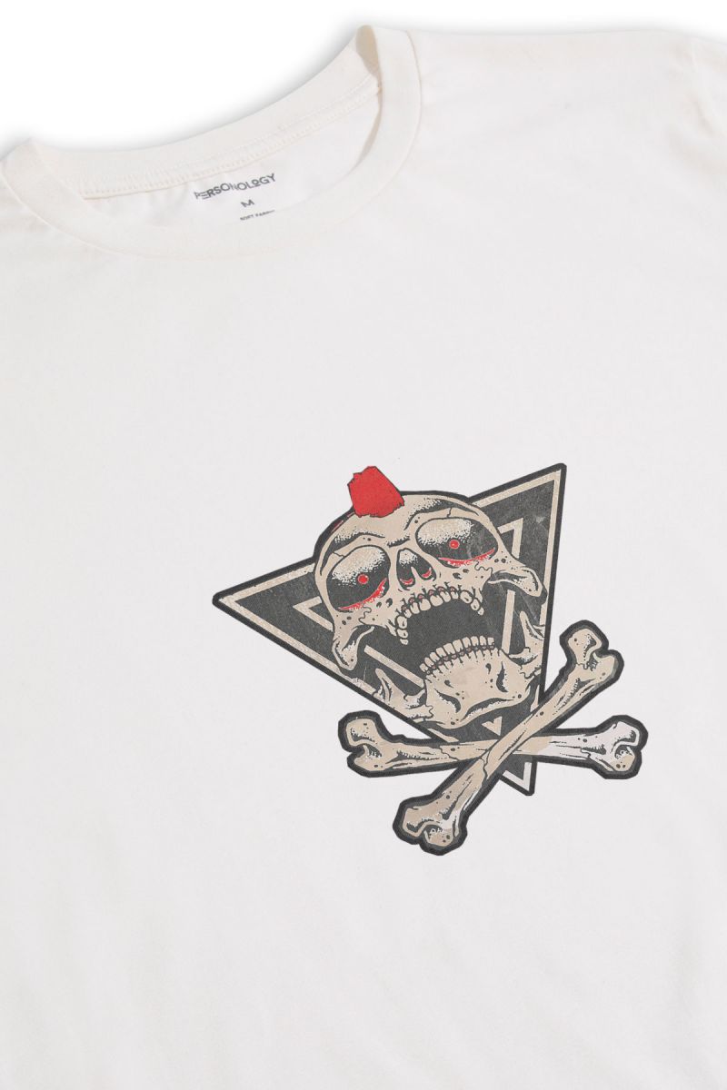 Off White Soft Fabric Skull Design Short Sleeve Tee