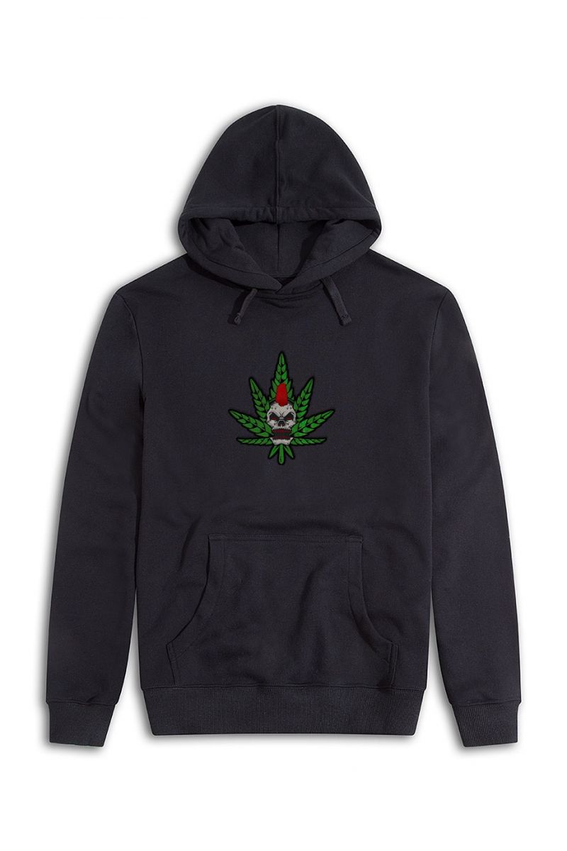 Black Premium Cotton Cannabis Design Pullover Hoodie