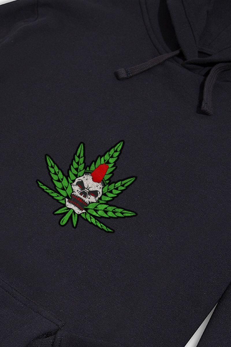 Black Premium Cotton Cannabis Design Pullover Hoodie