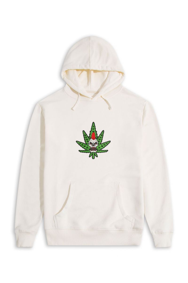 Ecru Premium Cotton Cannabis Design Pullover Hoodie