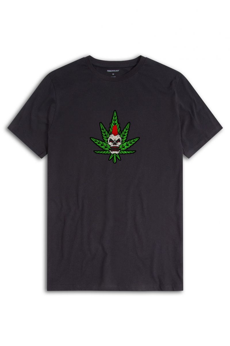 Black Soft Fabric Cannabis Design Short Sleeve Tee