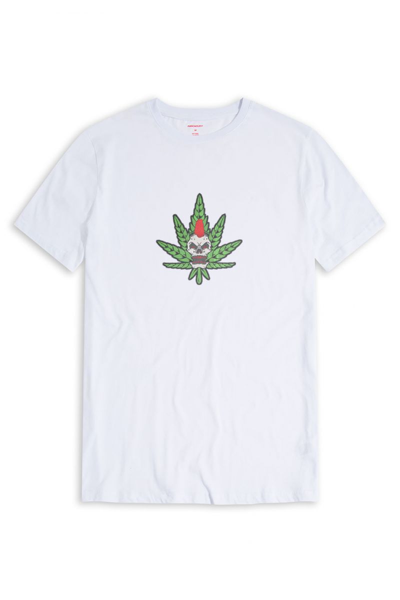 White Soft Fabric Cannabis Design Short Sleeve Tee