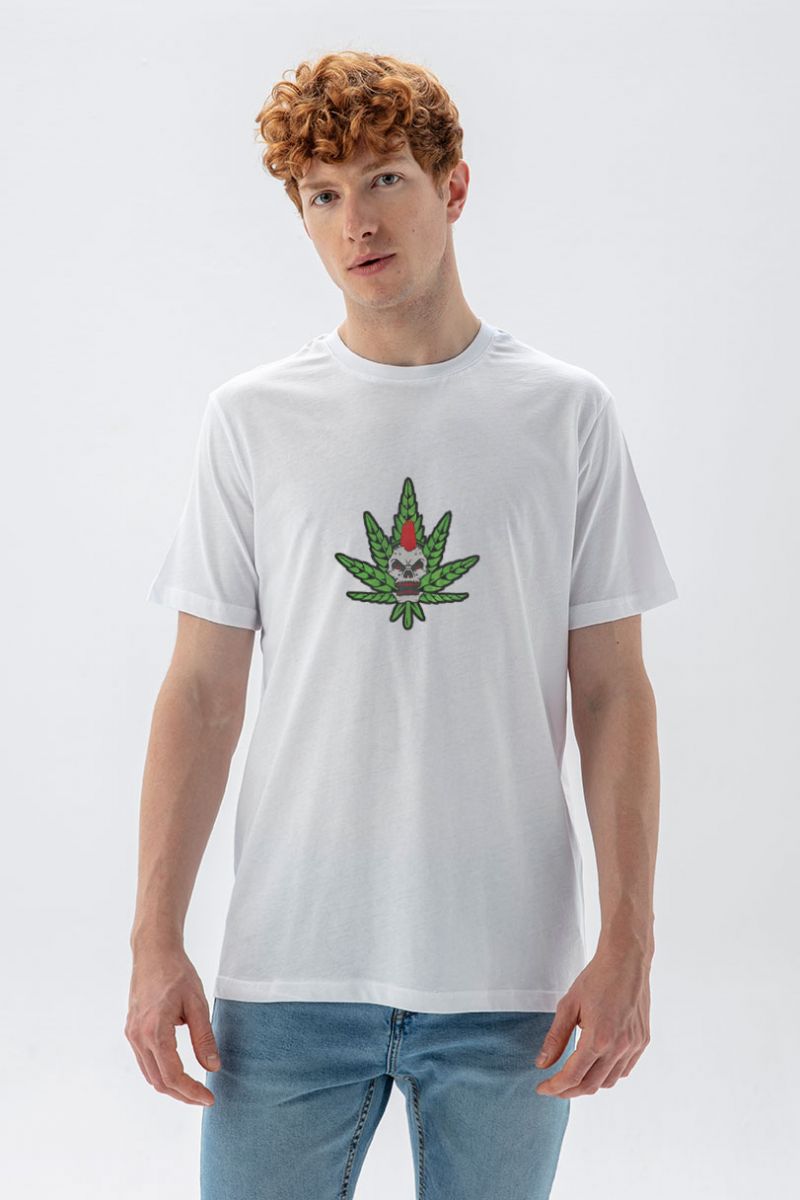 White Soft Fabric Cannabis Design Short Sleeve Tee