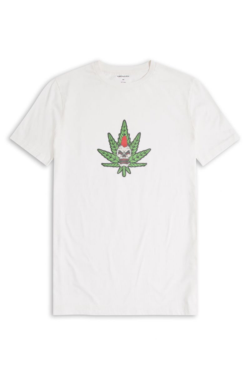 Off White Soft Fabric Cannabis Design Short Sleeve Tee