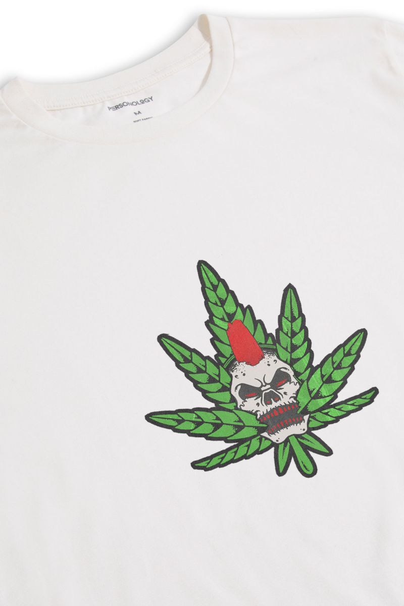 Off White Soft Fabric Cannabis Design Short Sleeve Tee