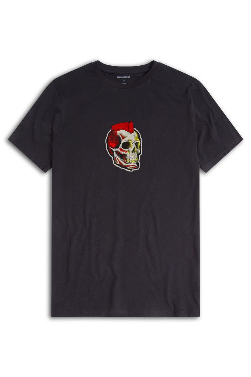 Black Soft Fabric Skull Design Short Sleeve Tee