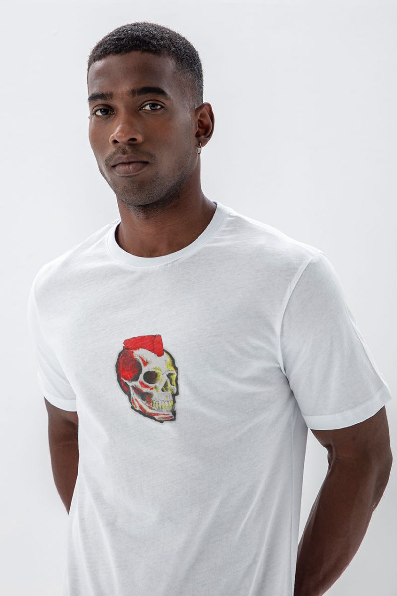 White Soft Fabric Skull Design Short Sleeve Tee
