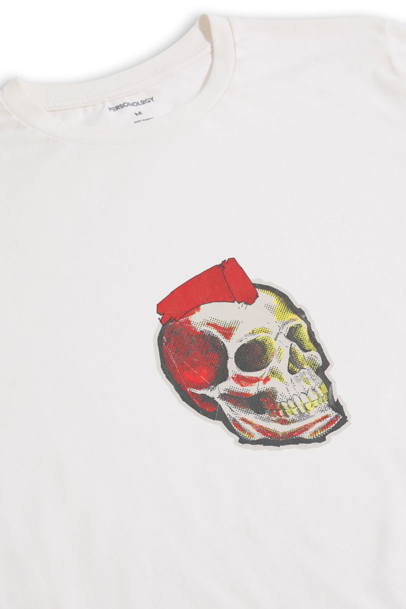 Off White Soft Fabric Skull Design Short Sleeve Tee