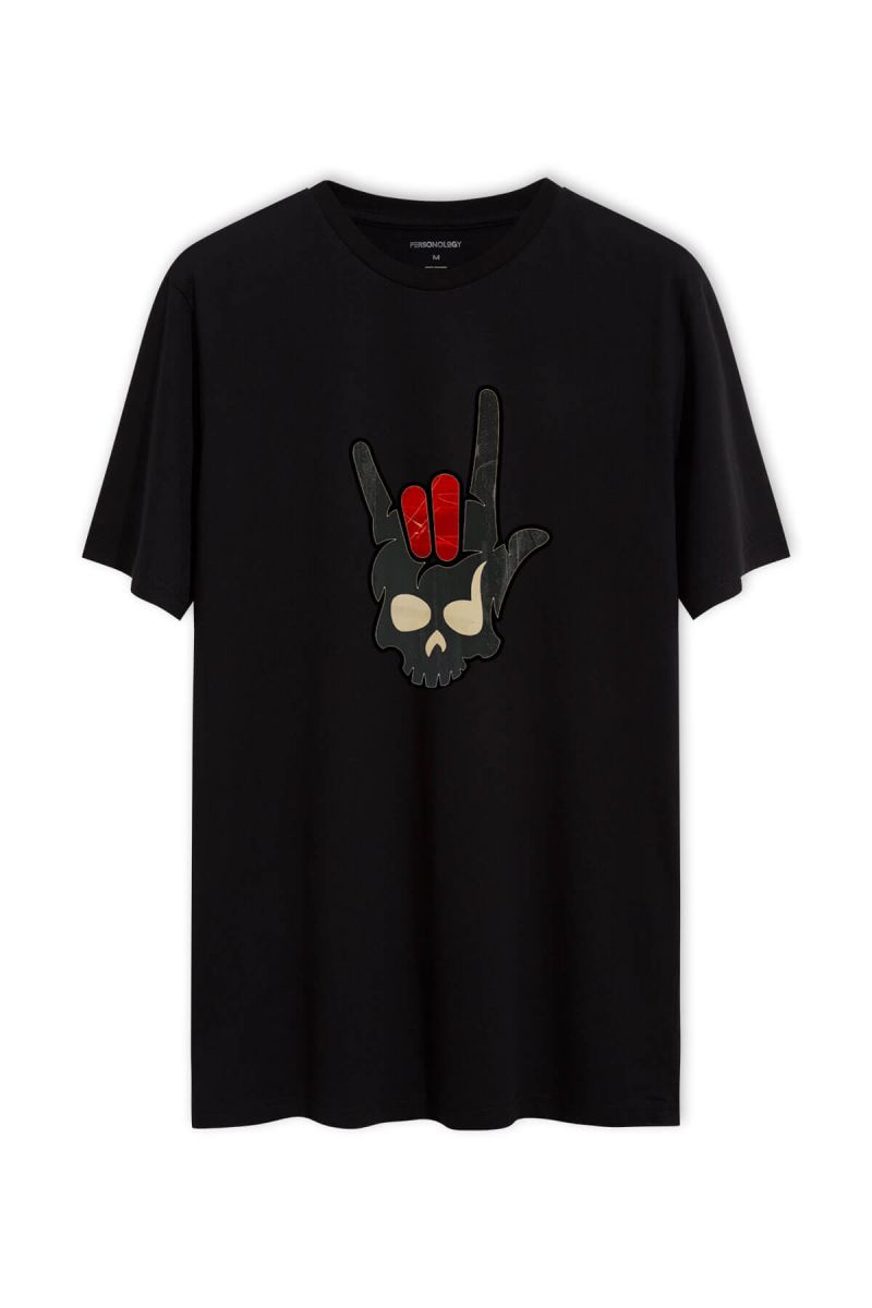 Black Soft Fabric Skull Design Short Sleeve Tee