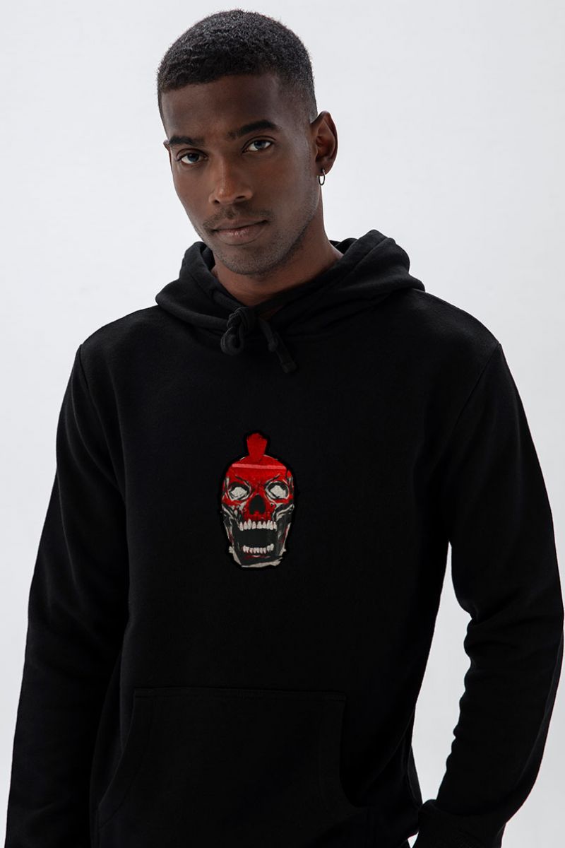Black Premium Cotton Skull Design Pullover Hoodie