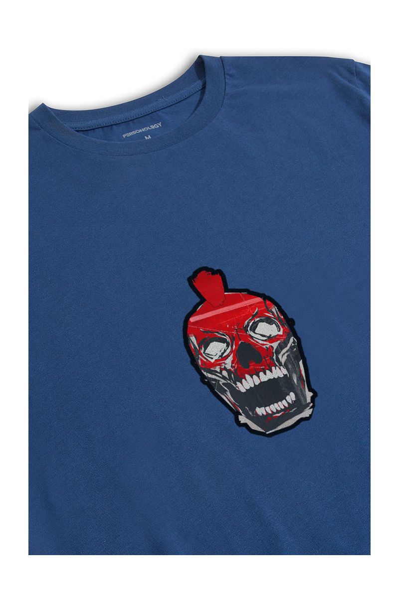 Navy Soft Fabric Skull Design Short Sleeve Tee