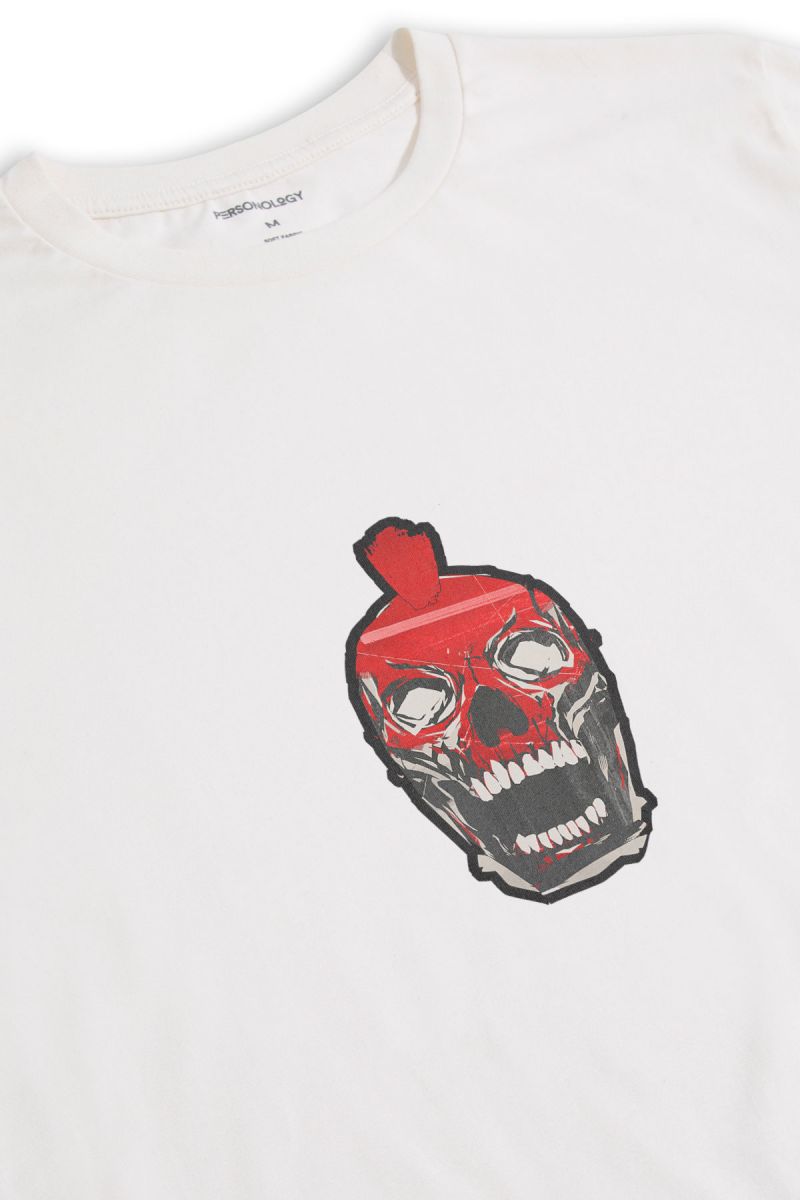 Off White Soft Fabric Skull Design Short Sleeve Tee