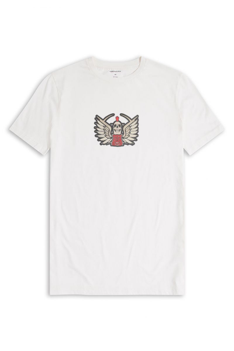 Off White Soft Fabric Skull Design Short Sleeve Tee