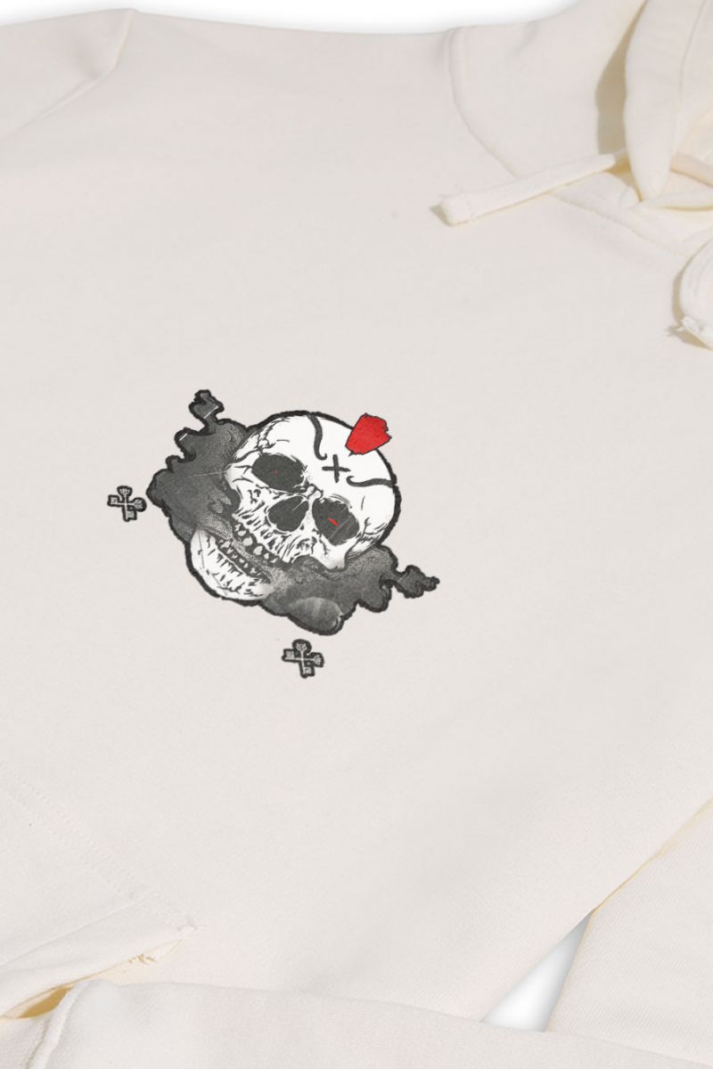 Ecru Premium Cotton Skull Design Pullover Hoodie