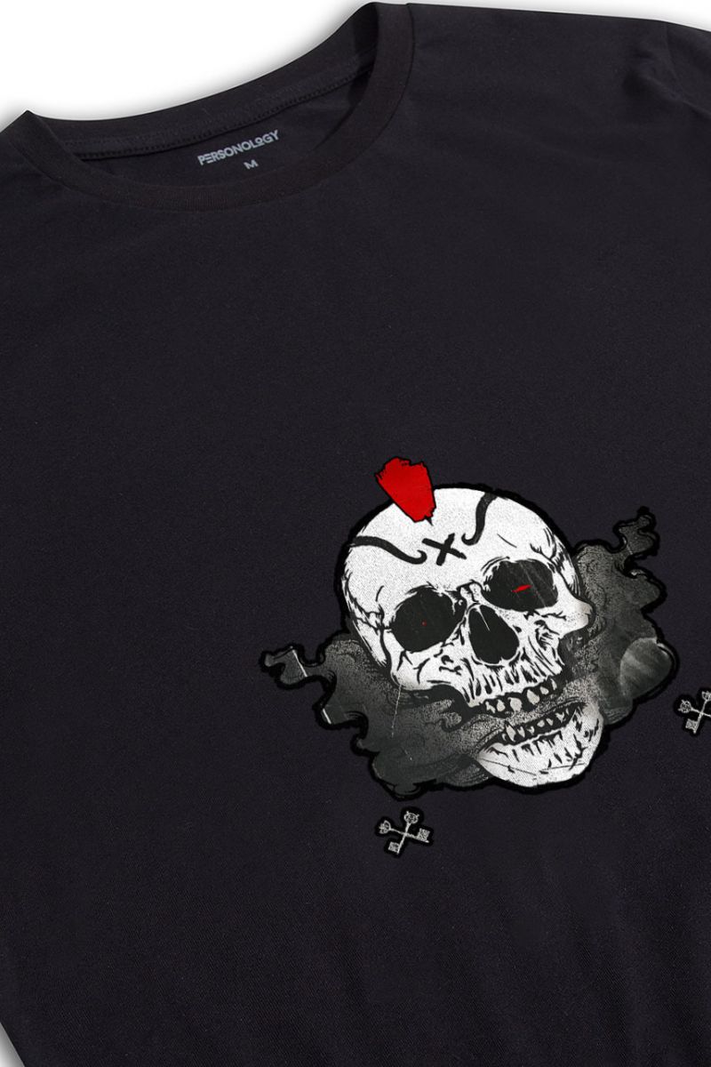 Black Soft Fabric Skull Design Short Sleeve Tee