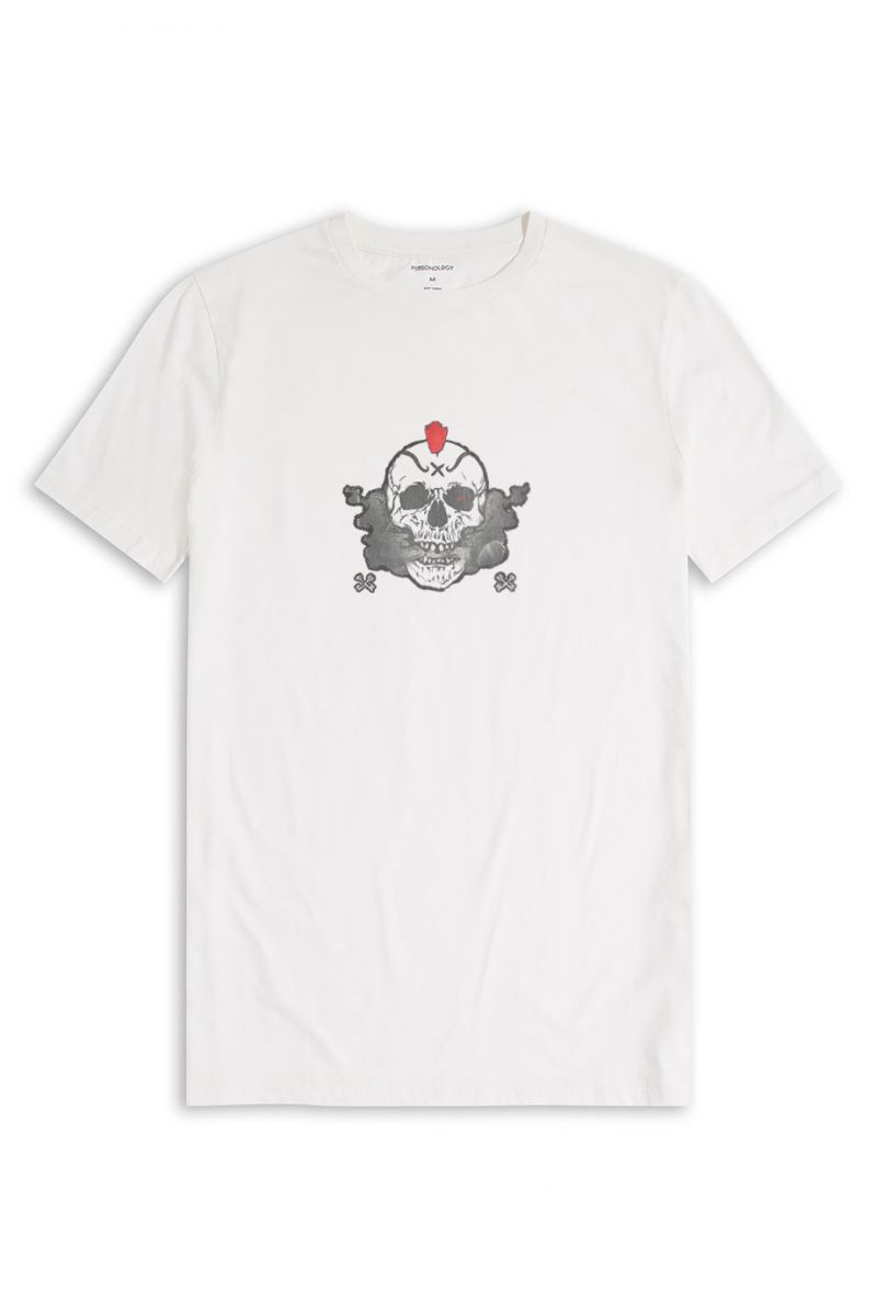 Off White Soft Fabric Skull Design Short Sleeve Tee