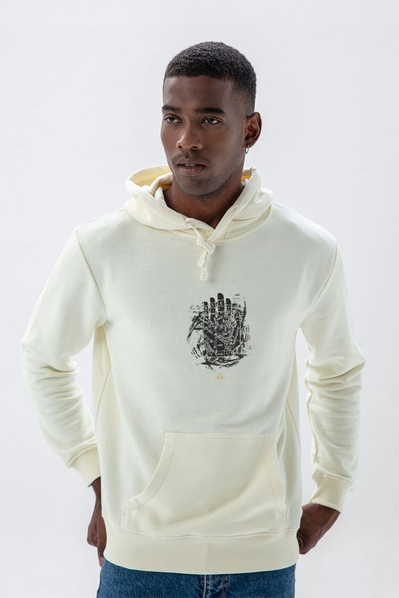 Ecru Premium Cotton Abstract Design Pullover Hoodie