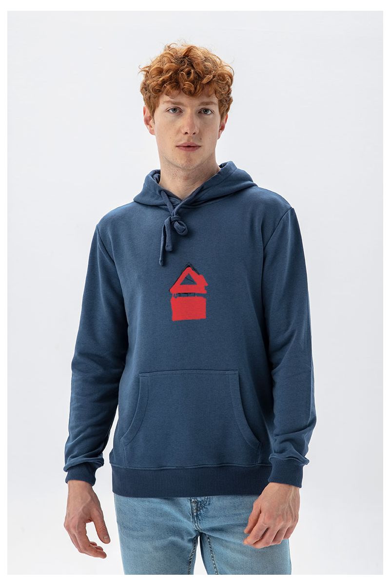 Navy Premium Cotton Abstract Design Pullover Hoodie