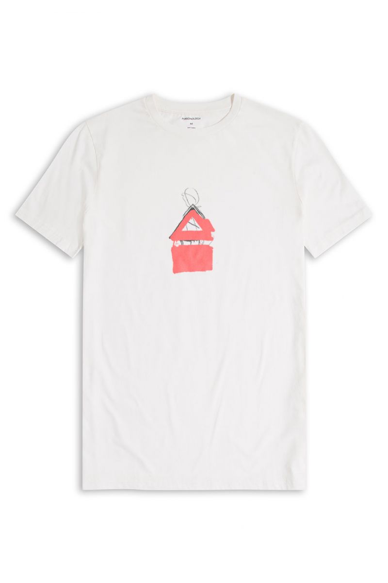 Off White Soft Fabric Abstract Design Short Sleeve Tee