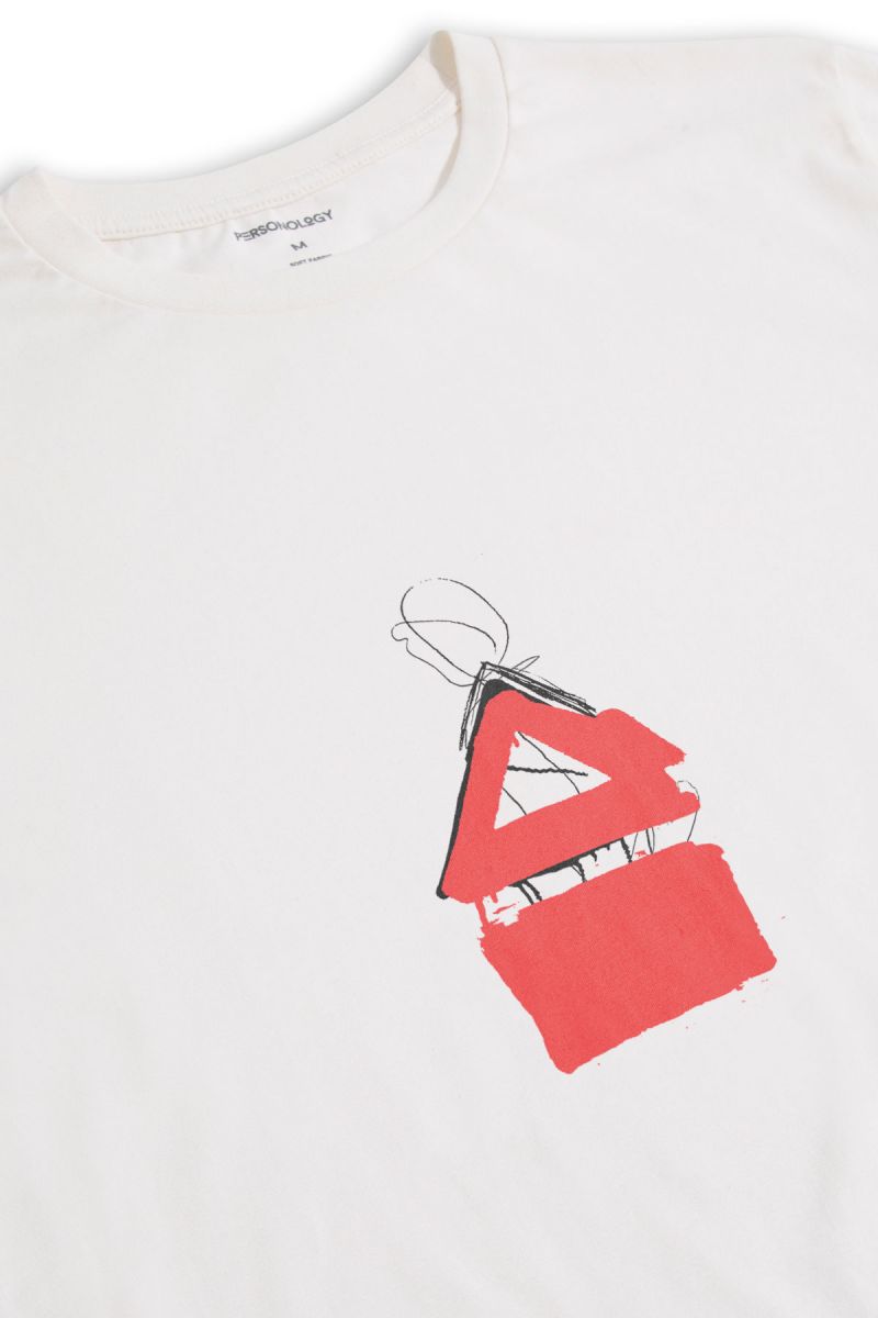 Off White Soft Fabric Abstract Design Short Sleeve Tee