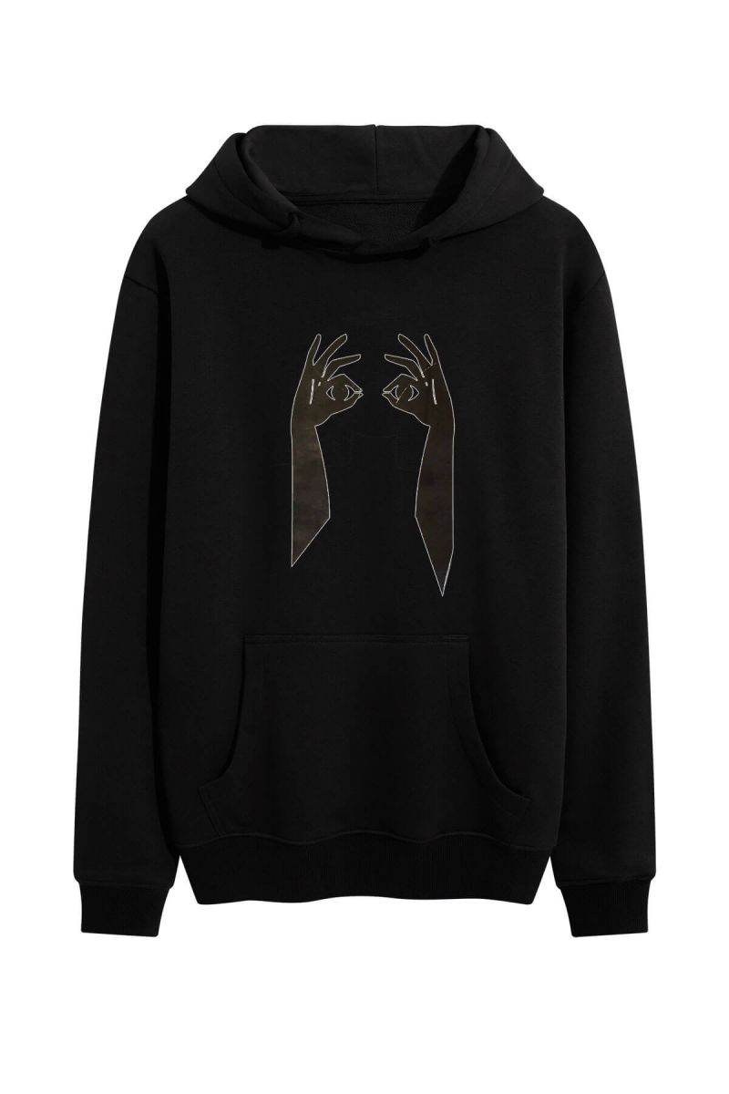 Black Premium Cotton Abstract Design Pullover Hoodie