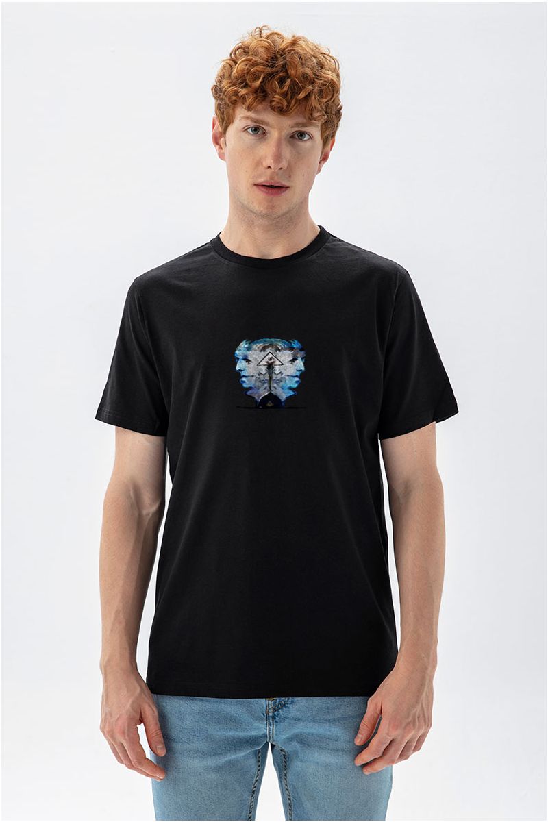 Black Soft Fabric Abstract Design Short Sleeve Tee