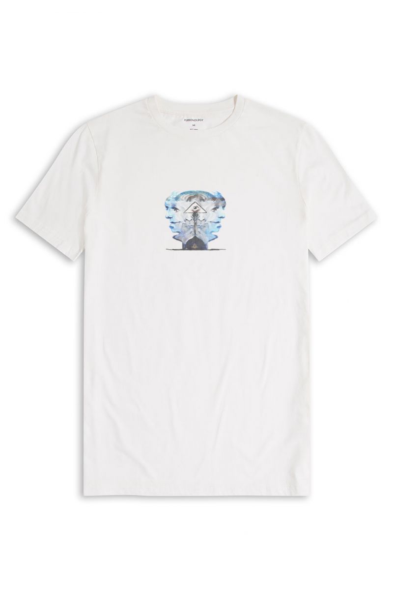 Off White Soft Fabric Abstract Design Short Sleeve Tee