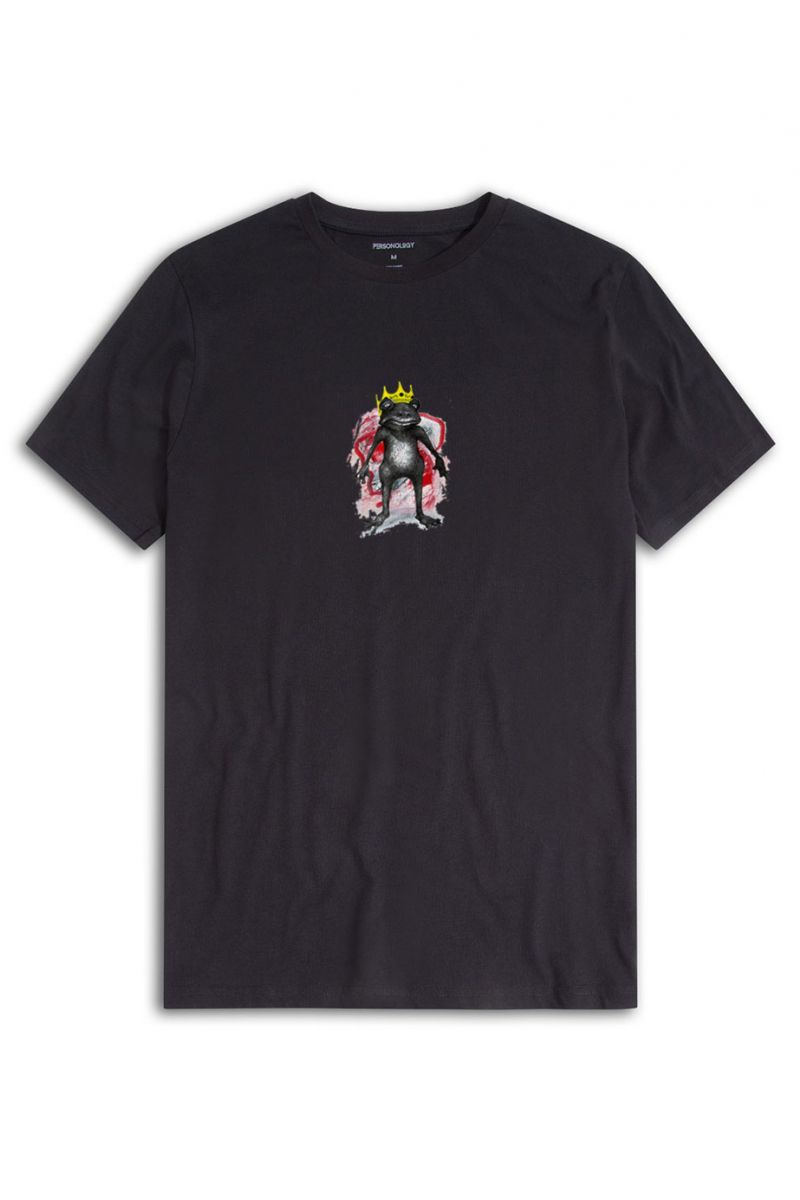 Black Soft Fabric Frog Design Short Sleeve Tee