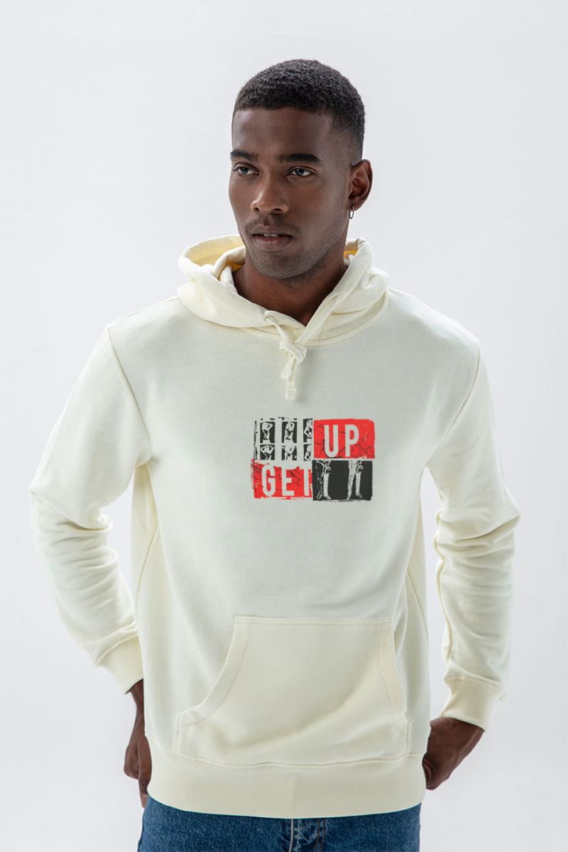 Ecru Premium Cotton Get Up Design Pullover Hoodie