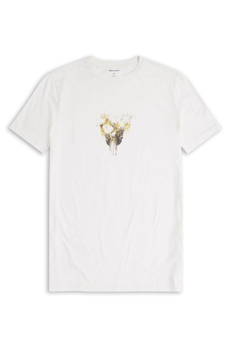Off White Soft Fabric Moose Design Short Sleeve Tee