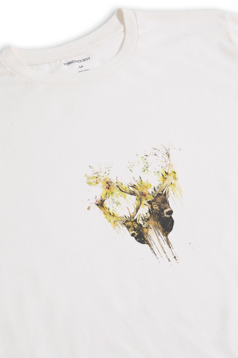 Off White Soft Fabric Moose Design Short Sleeve Tee