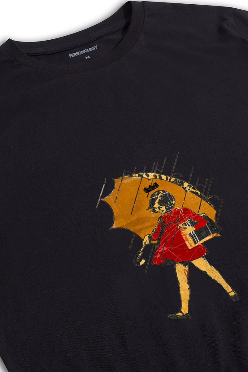 Black Soft Fabric Girl Design Short Sleeve Tee