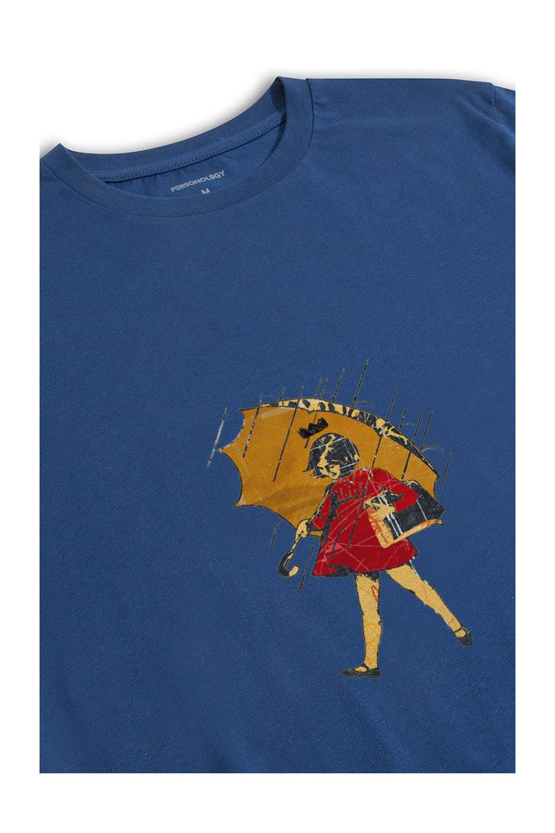 Navy Soft Fabric Girl Design Short Sleeve Tee