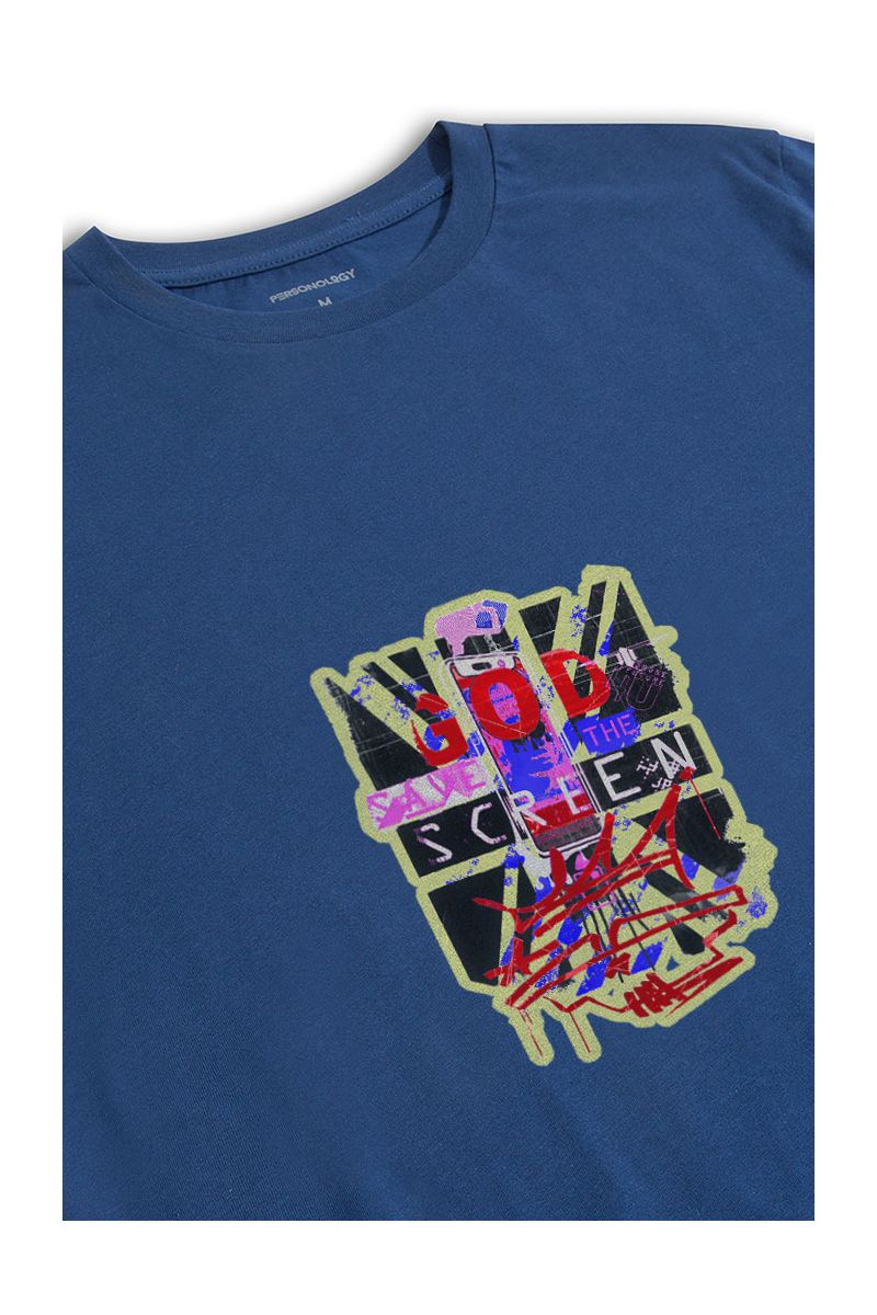 Navy Soft Fabric God Save The Screen Design Short Sleeve Tee