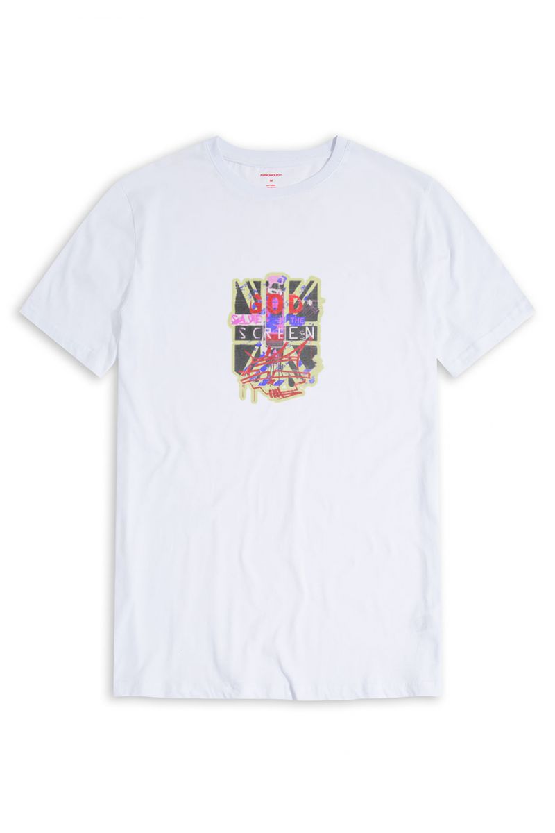 White Soft Fabric God Save The Screen Design Short Sleeve Tee