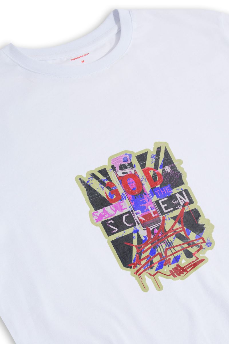 White Soft Fabric God Save The Screen Design Short Sleeve Tee