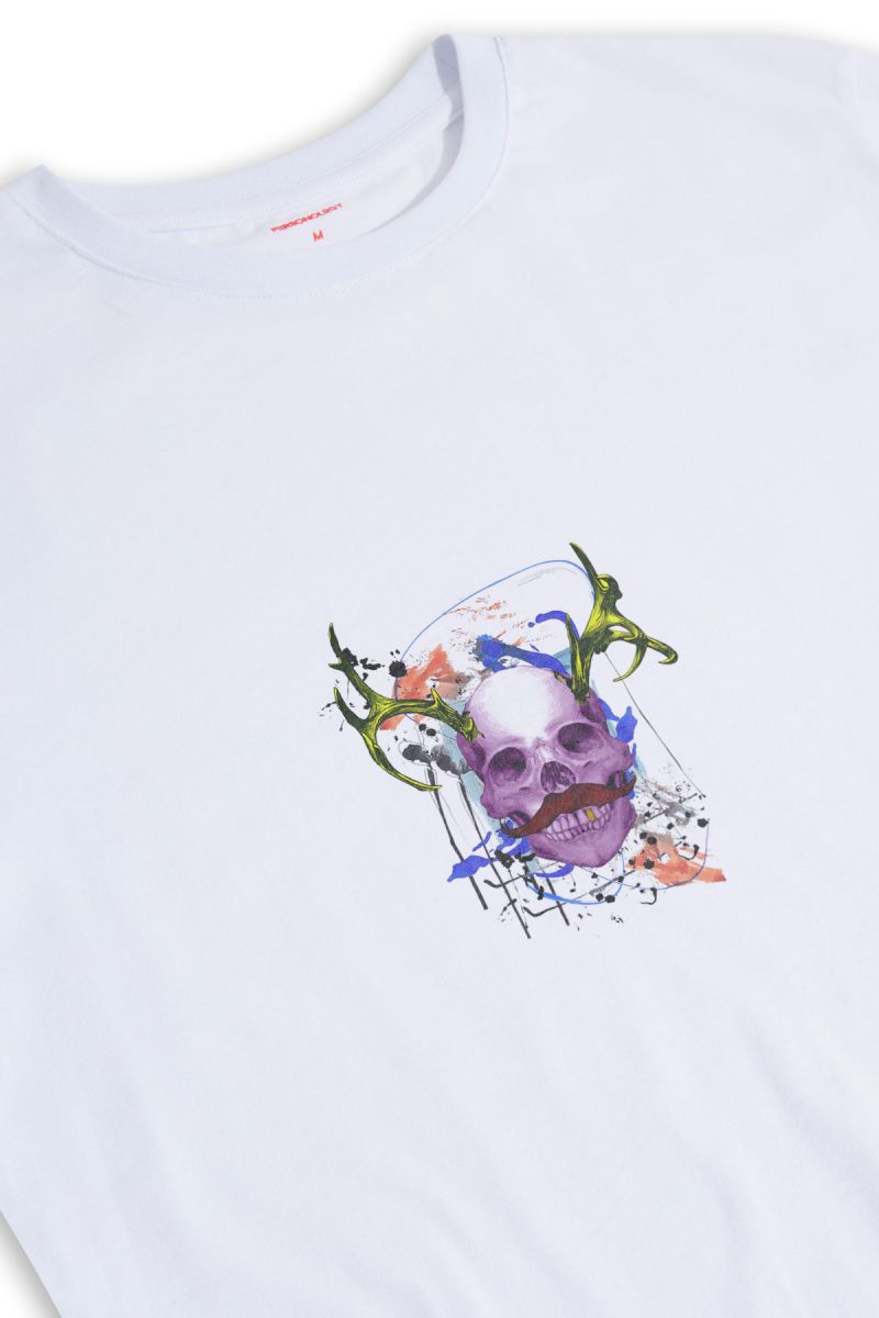 White Soft Fabric Skull Design Short Sleeve Tee