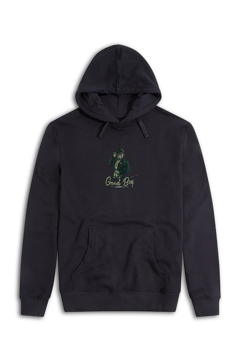 Black Premium Cotton Good Boy Design Pullover Hoodie