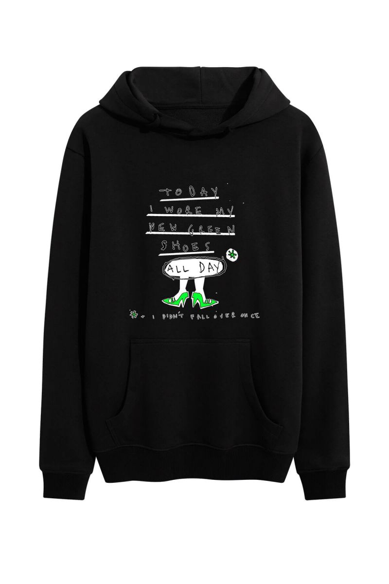 Black Premium Cotton Green Shoes Design Pullover Hoodie