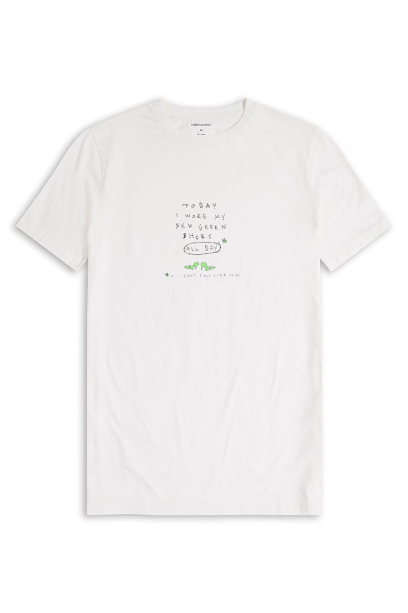 Off White Soft Fabric Green Shoes Design Short Sleeve Tee