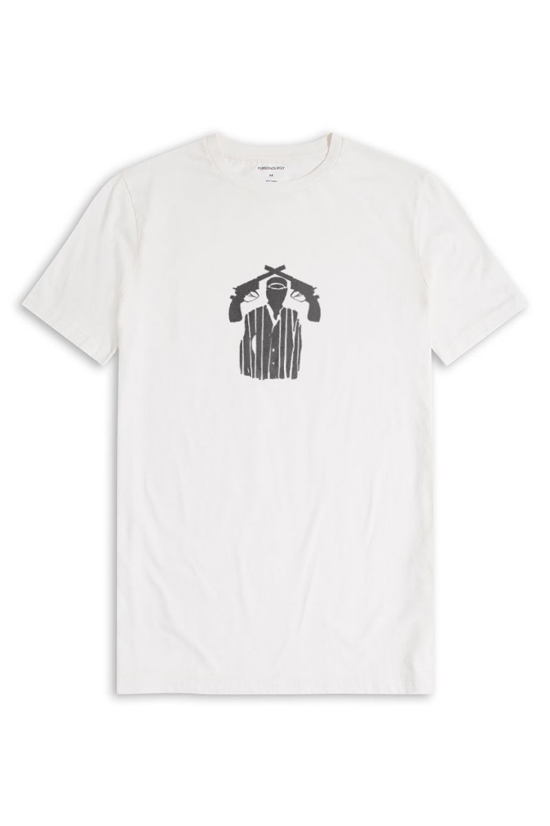 Off White Soft Fabric Guns Design Short Sleeve Tee
