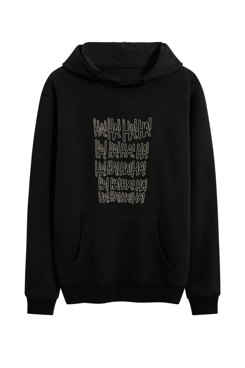 Black Premium Cotton Ha Ha Ha! Design Pullover Hoodie