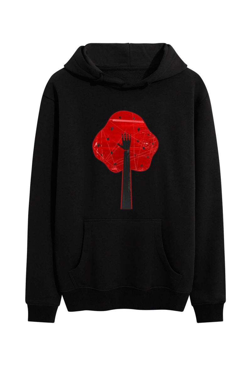 Black Premium Cotton Hand Design Pullover Hoodie