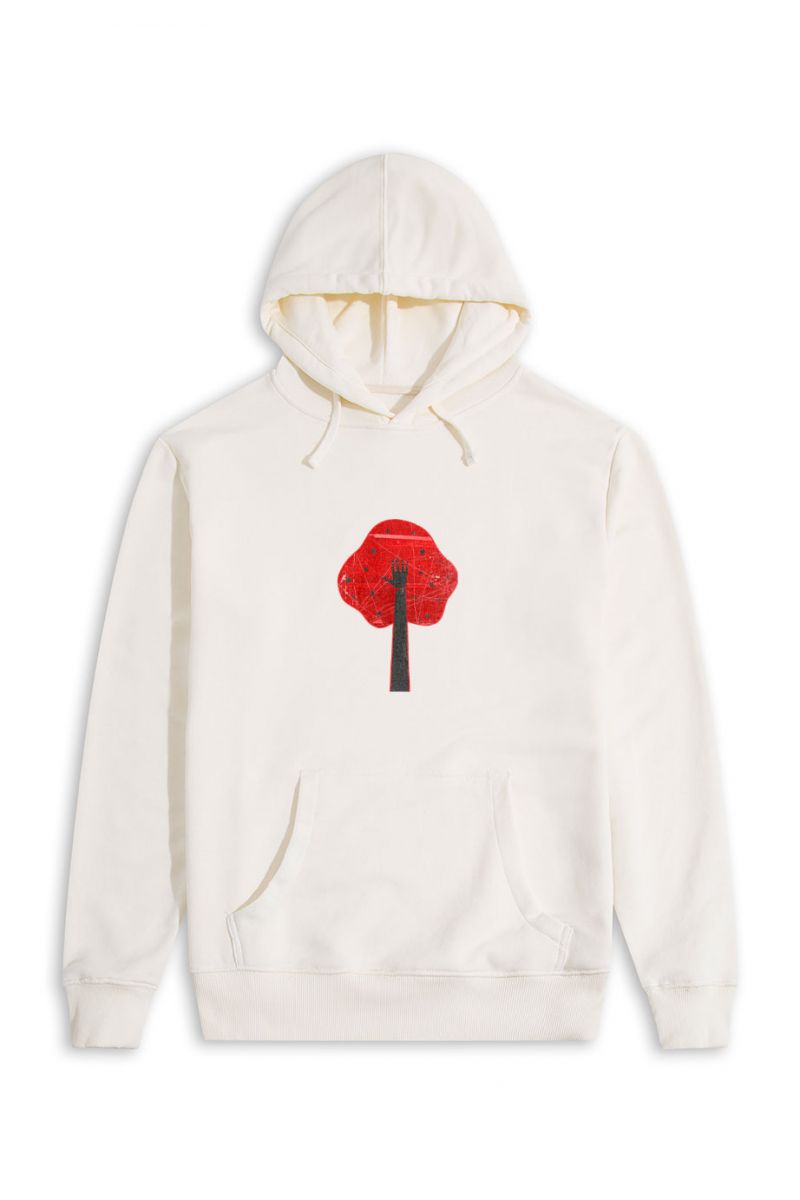 Ecru Premium Cotton Hand Design Pullover Hoodie