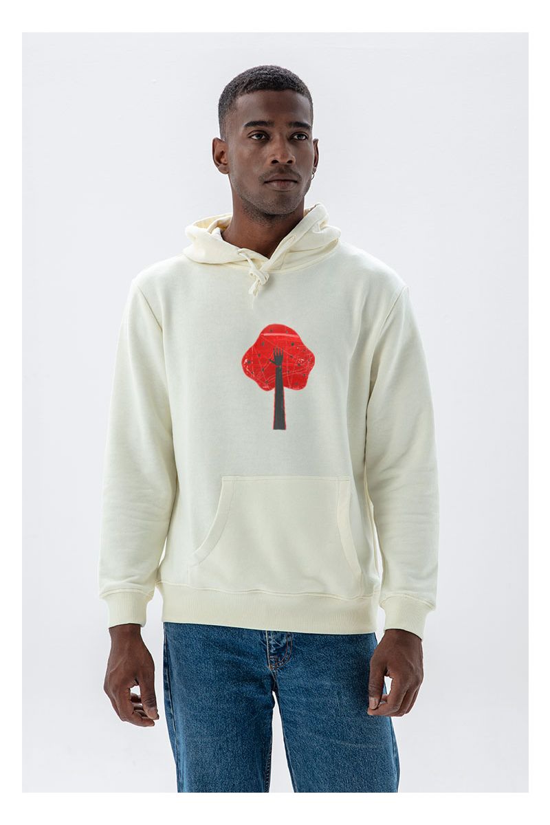 Ecru Premium Cotton Hand Design Pullover Hoodie