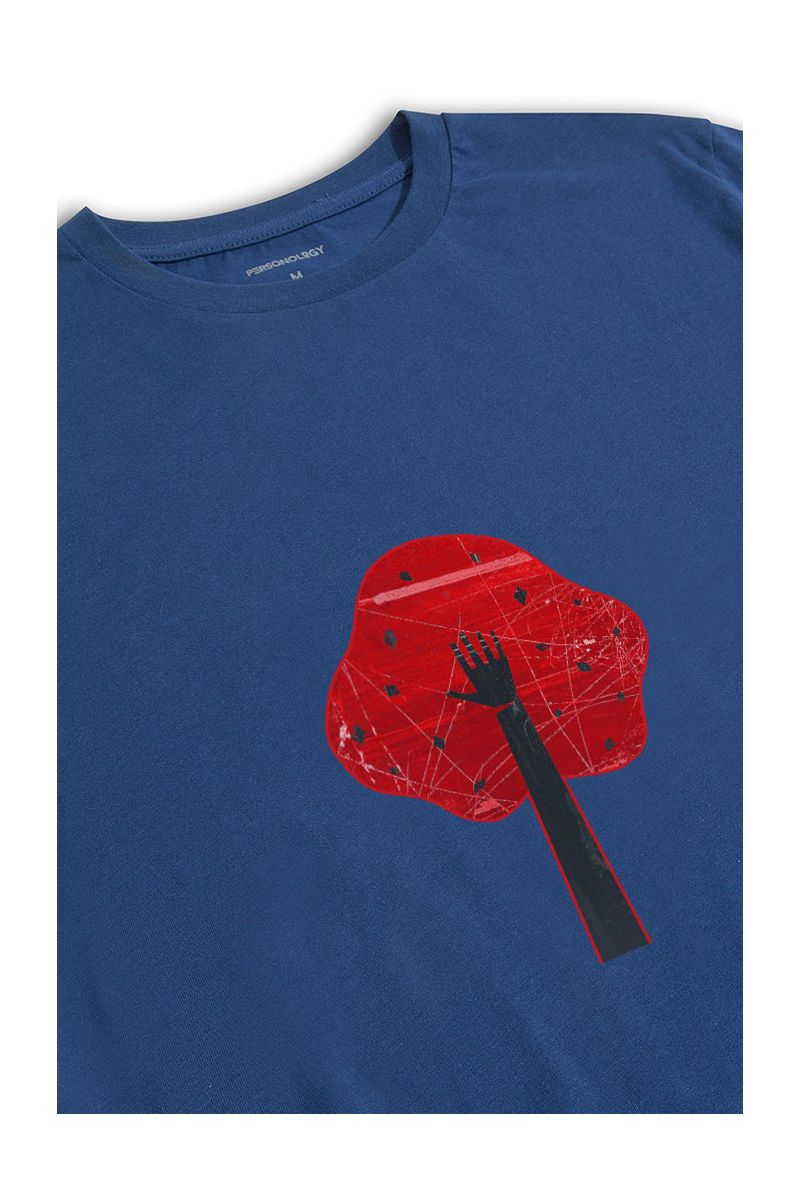 Navy Soft Fabric Hand Design Short Sleeve Tee