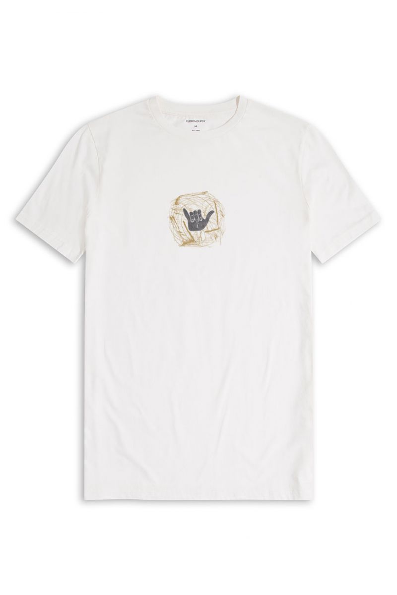 Off White Soft Fabric Hand Design Short Sleeve Tee