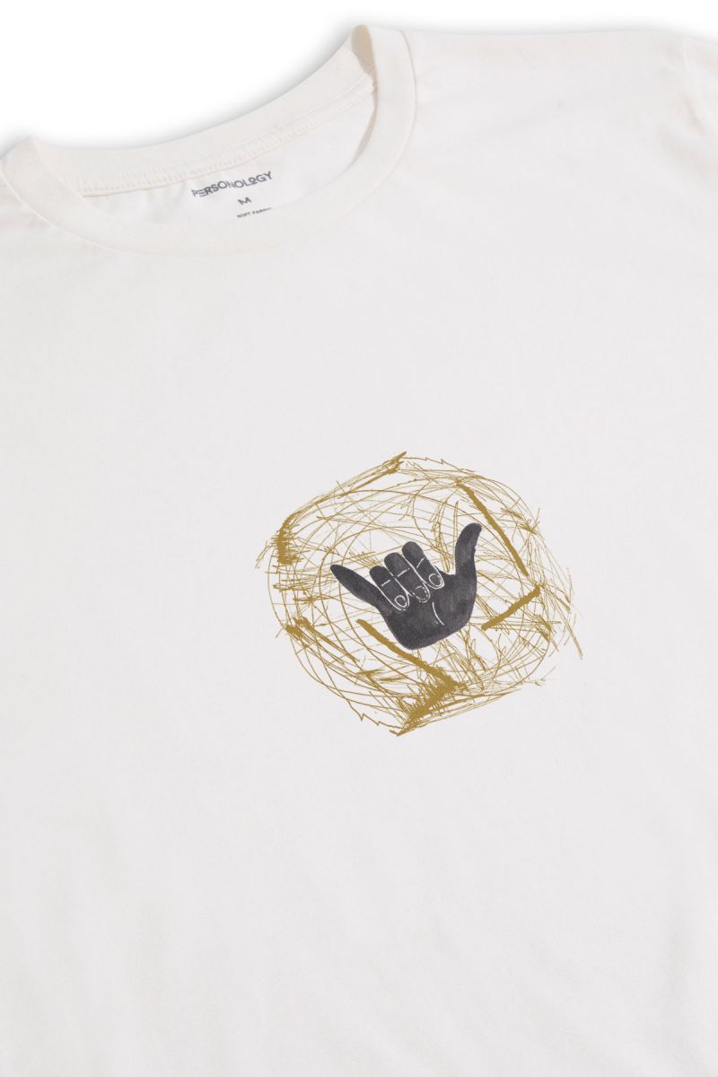 Off White Soft Fabric Hand Design Short Sleeve Tee